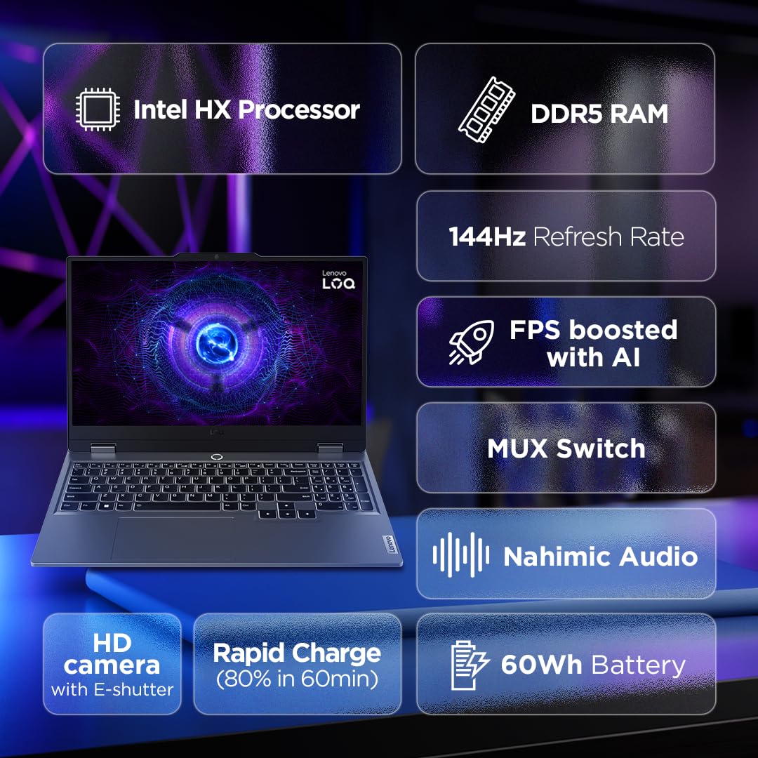 Lenovo LOQ Gaming Intel Core i5 13450HX RTX 3050A 4GB Graphics | 16GB RAM | 512GB SSD Storage | 15.6-inch FHD 144Hz Display White Backlit Laptop