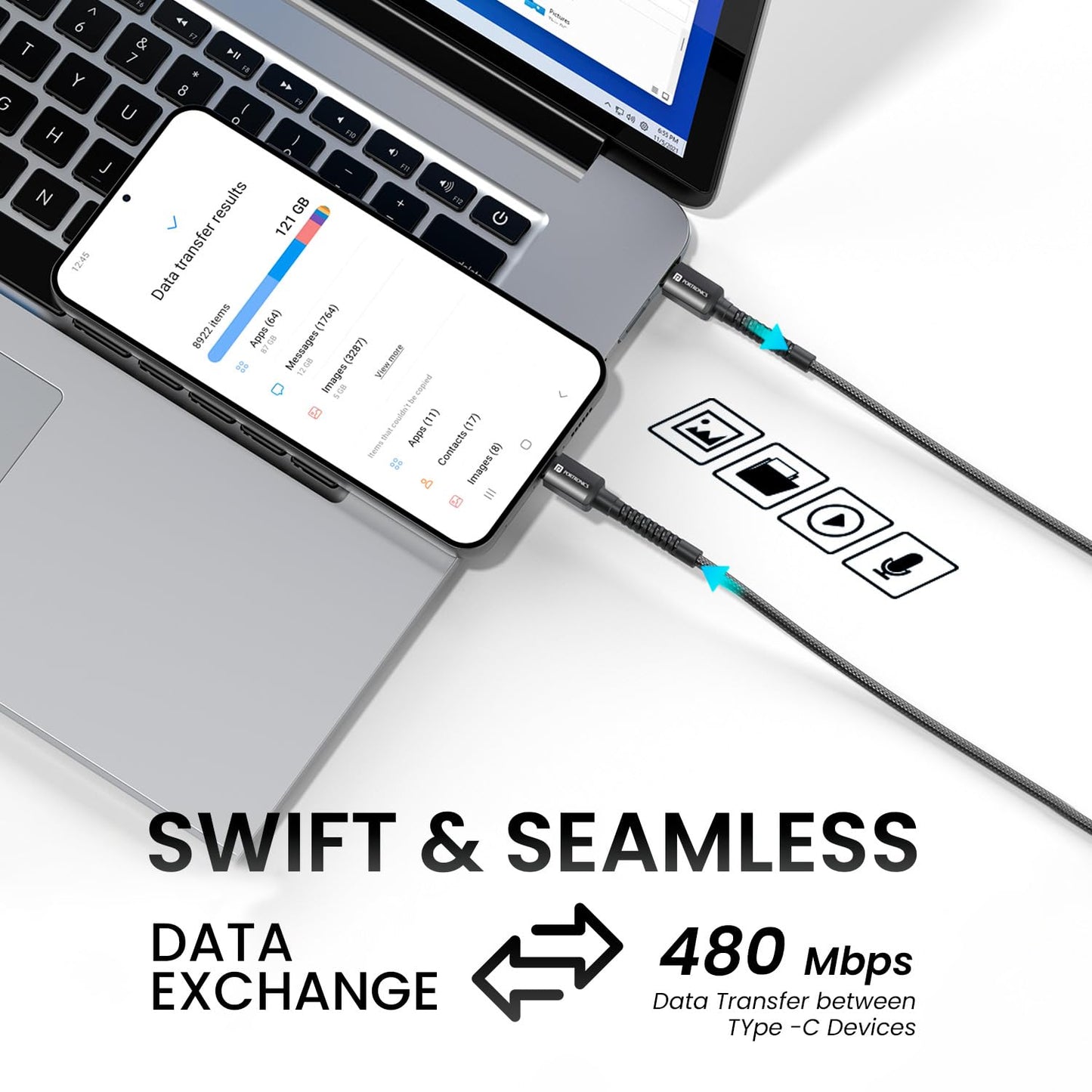 PORTRONICS KONNECT X 60W C TO C CABLE