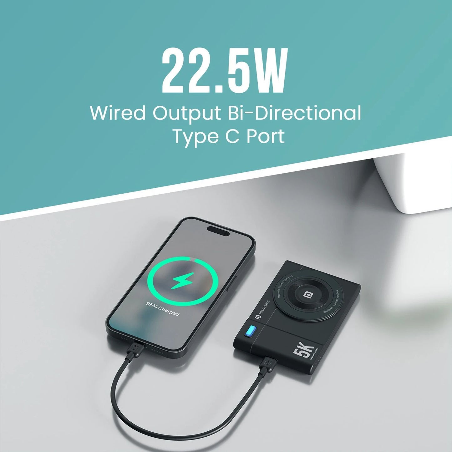 PORTRONICS POWER SHUTTER AIR 5000MAH WIRELESS POWER BANK