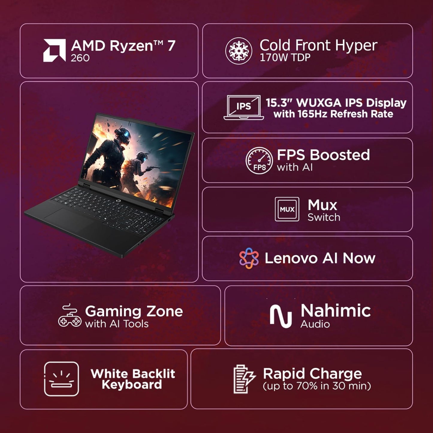Lenovo Legion 5 Gaming AMD Ryzen 7 260 RTX 5050 8GB Graphics | 16GB RAM | 1TB SSD Storage | 15.3-inch WUXGA 165Hz Display Laptop 83M00073IN