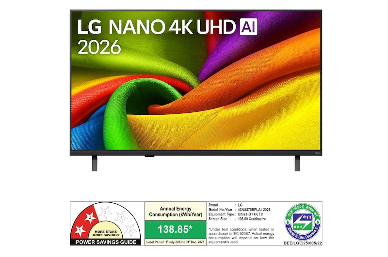 LG 108 cm (43 inches) 4K Ultra HD Smart LED TV 43NU875BPLA