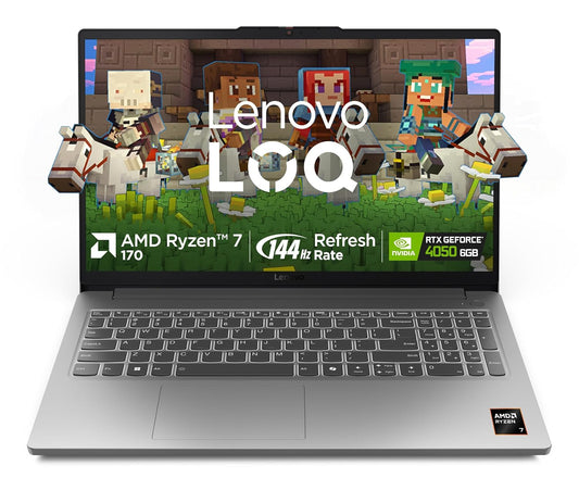 Lenovo LOQ Essential Gaming AMD Ryzen 7 170 RTX 4050 6GB Graphics | 16GB RAM | 512GB SSD Storage | 15.6-inch FHD 144Hz Display Laptop 83S000CPIN
