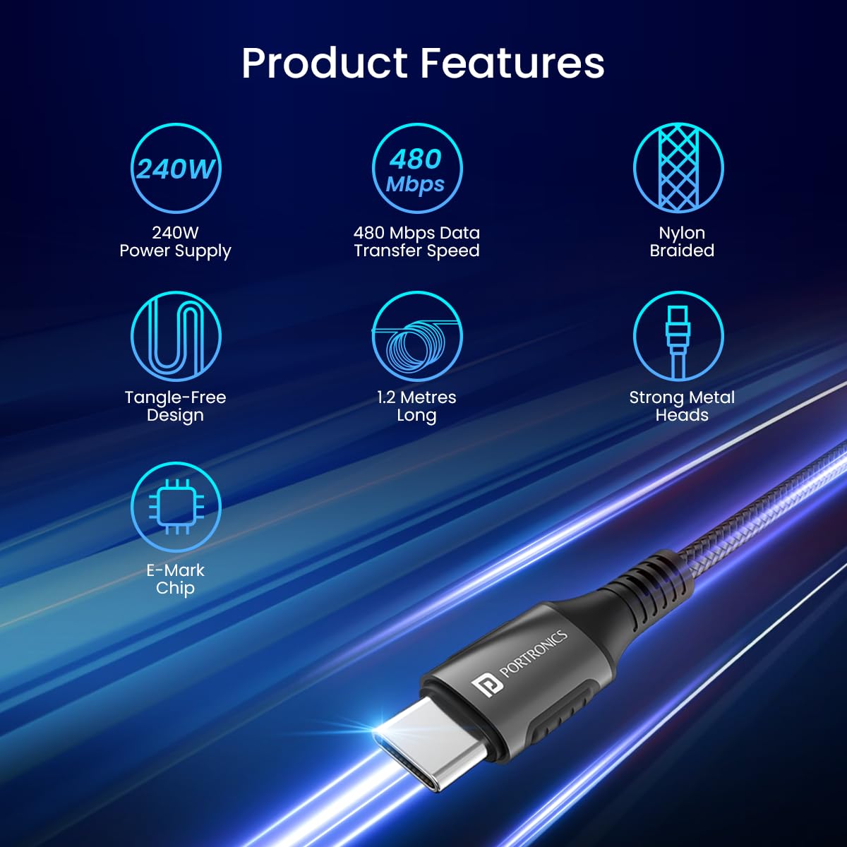 PORTRONICS KONNECT 240C-240W C TO C CABLE
