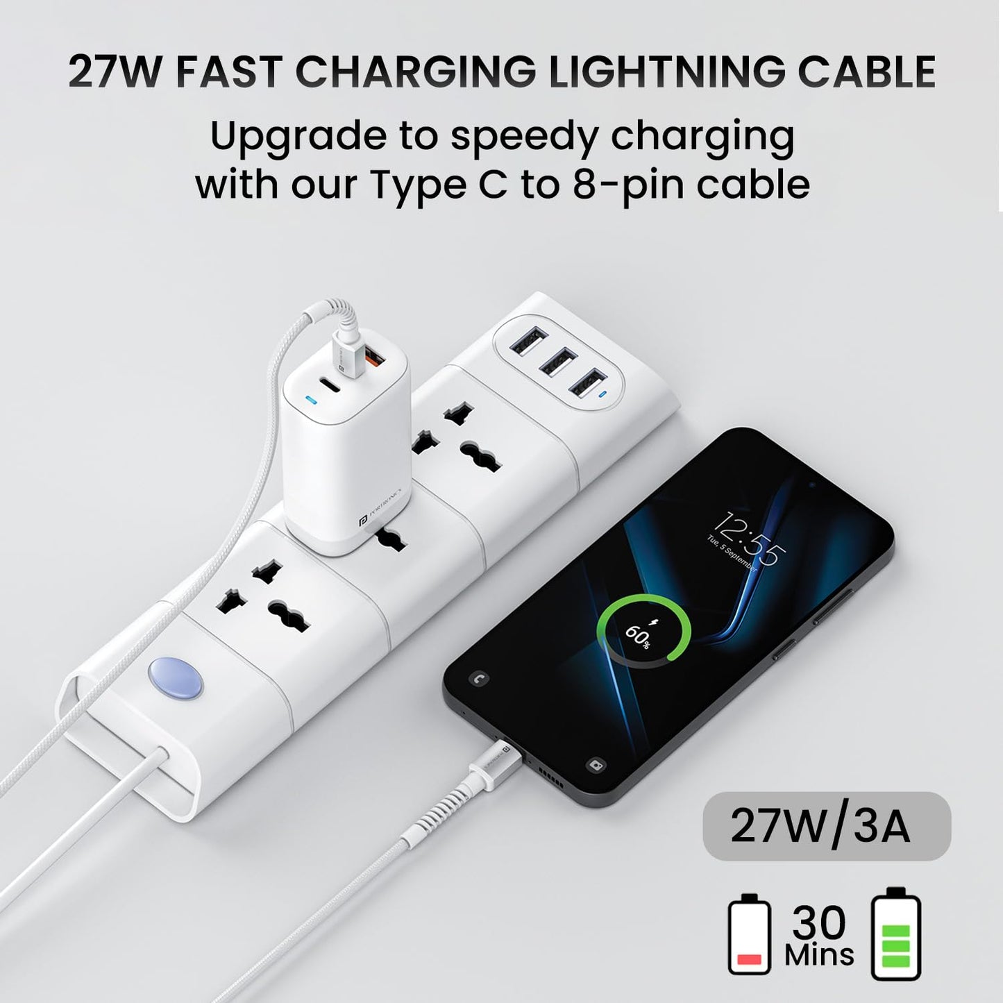 PORTRONICS KONNECT X 27W C TO 8 PIN CABLE