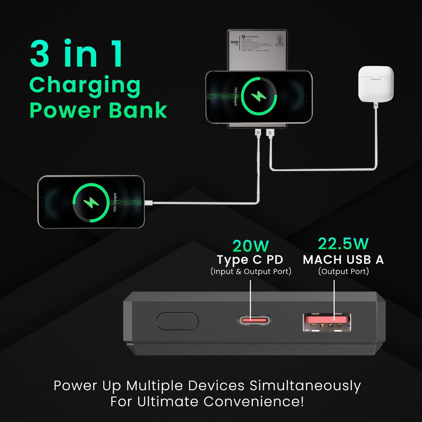 PORTRONICS LUXCELL MAG 10K WIRELESS PB
