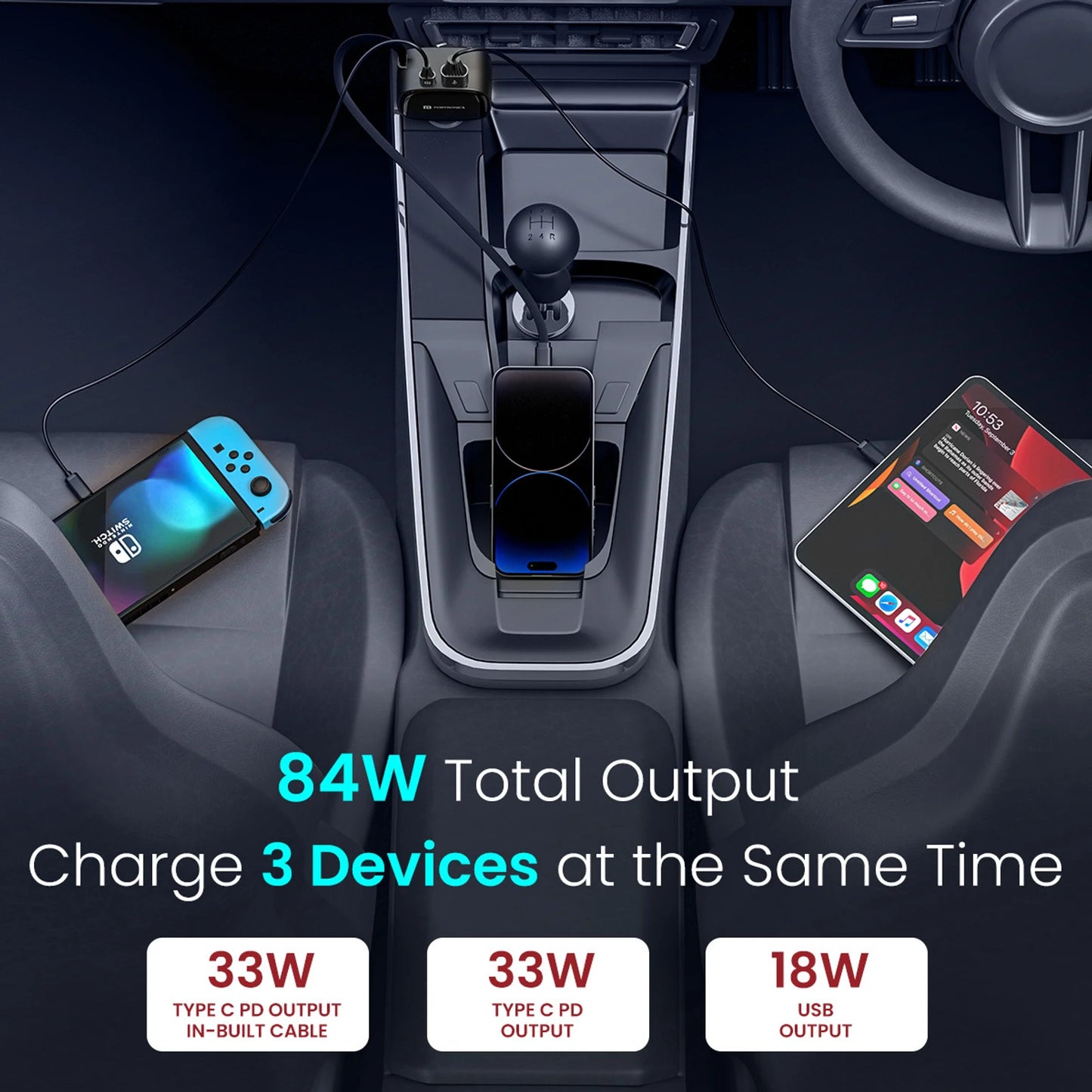 PORTRONICS CAR POWER RETRACTO 84W