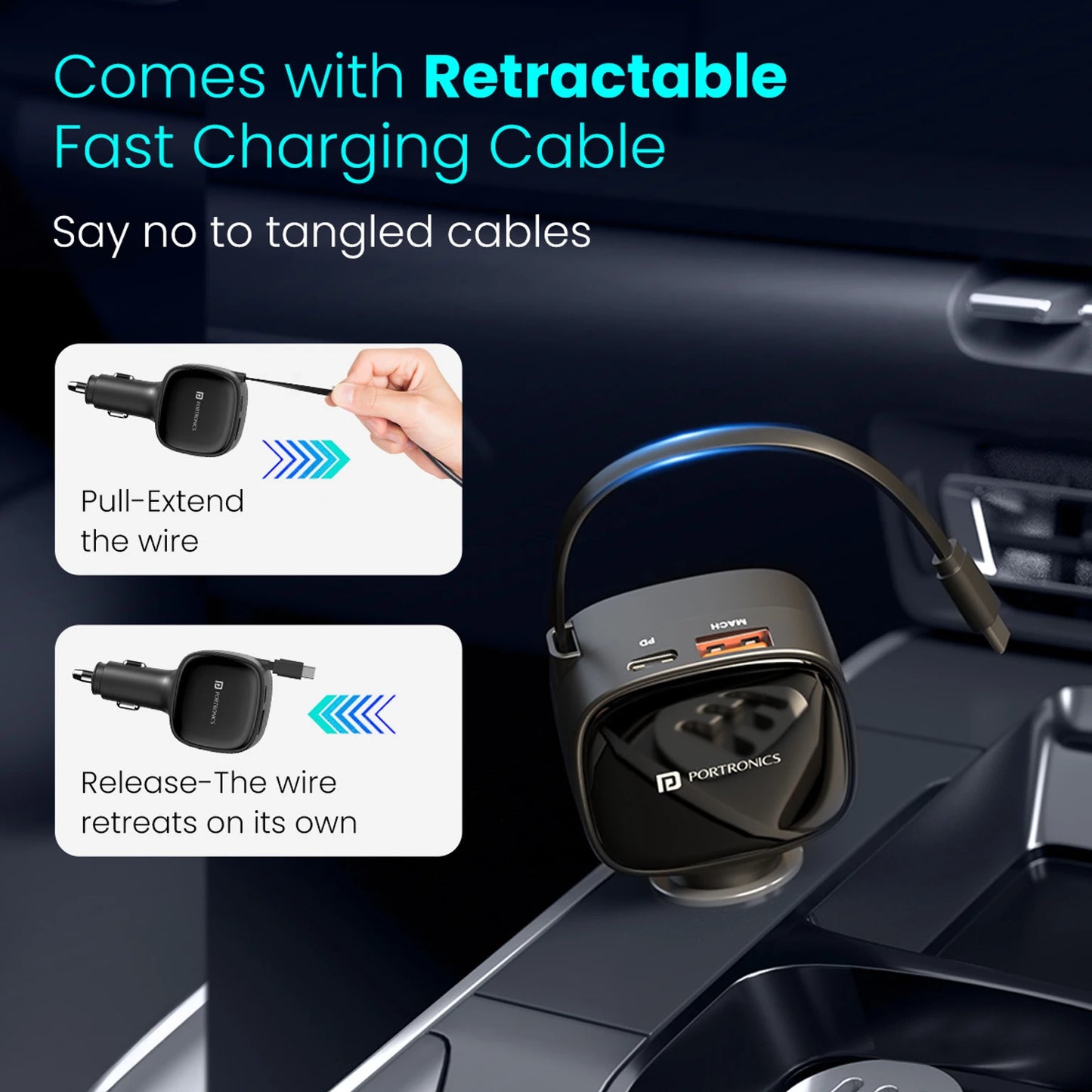 PORTRONICS CAR POWER RETRACTO 84W