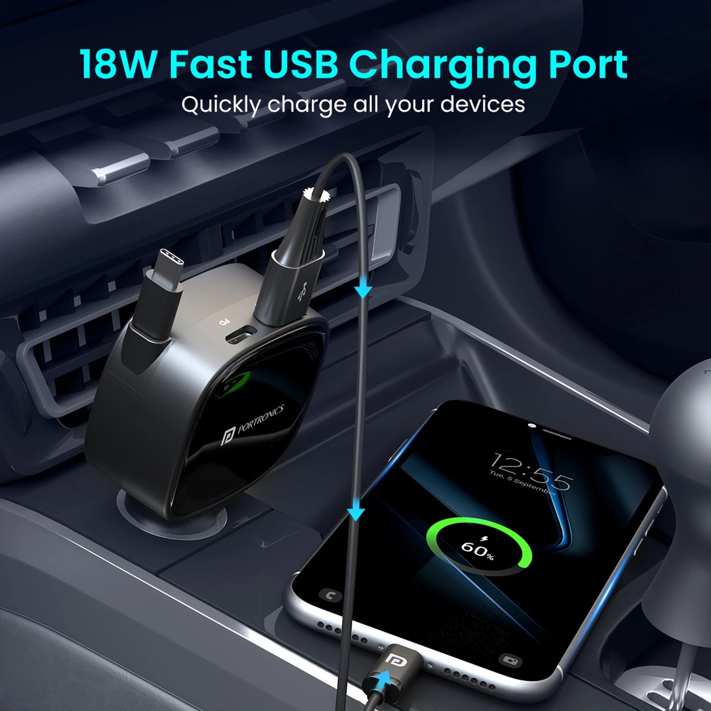 PORTRONICS CAR POWER RETRACTO 84W